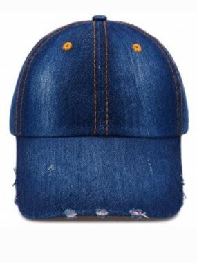 Dark Blue Denim Baseball Cap with Distressed Brim